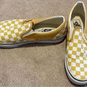 Vans Yellow and White Checkered Slip-On Shoes